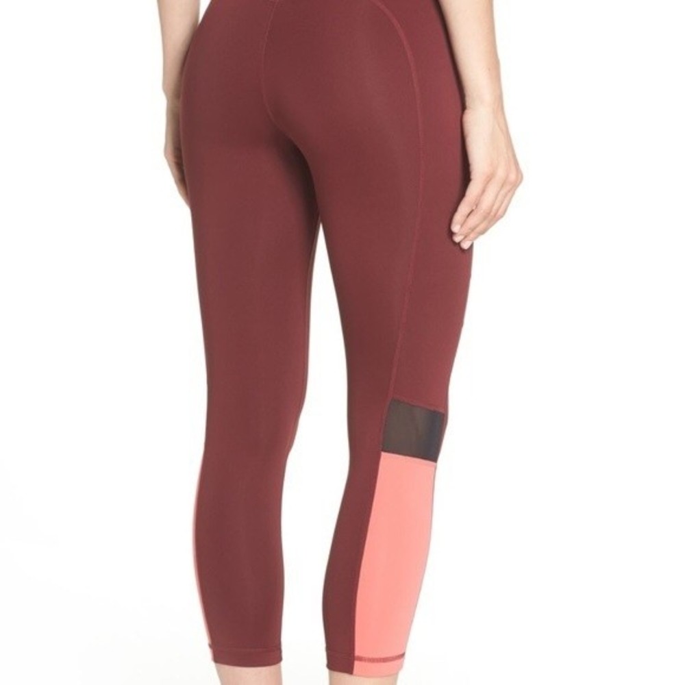 Zella Maroon Colorblock Mesh Panel Crop Leggings